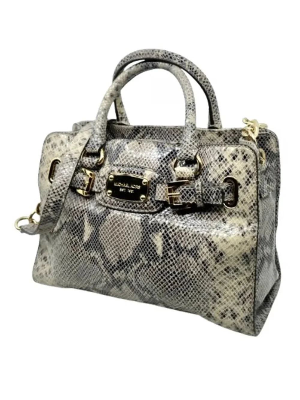 MICHAEL KORS~Hamilton~SPECIAL EDITION GRAY PYTHON EMBOSSED LEATHER SATCHEL BAG